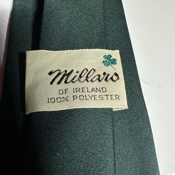 Millars of Ireland Dark Green Tie with stripe and embroidered clover Design - Picture 5 of 5